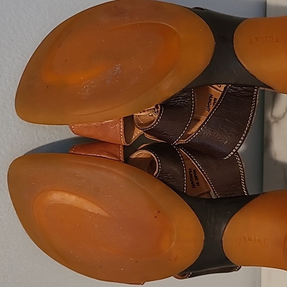 Think! Brown Burnt Orange Leather Sandals with Curved Straps EU 38 US 7.5 Boho - Picture 10 of 12